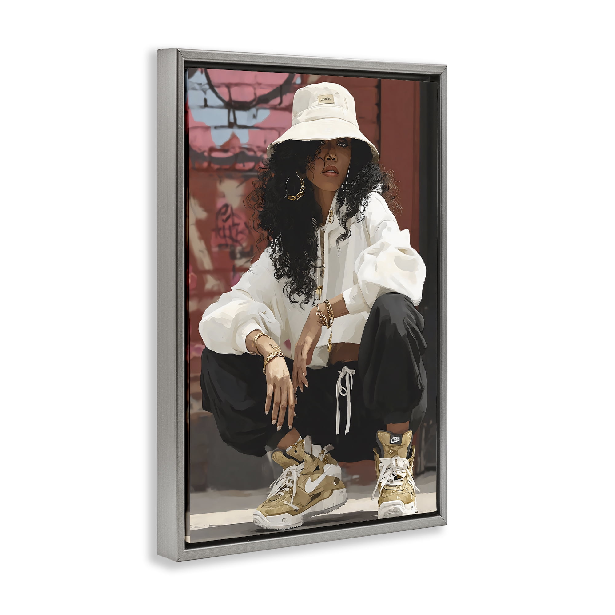 Stupell Industries Urban Streetwear Bucket Hat Gray Framed Floater Canvas Wall Art, design by Franklyn Gregory