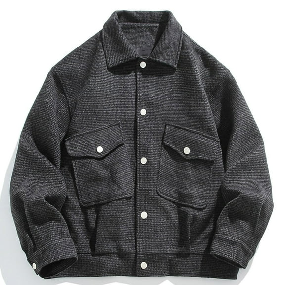 Maoxin Men's Coats Men's Plus Size Casual Woolen Jacket Loose Large Pocket Casual Thick Men's Jacket Long Sleeved Hooded Casual Jacket/jacket Black M