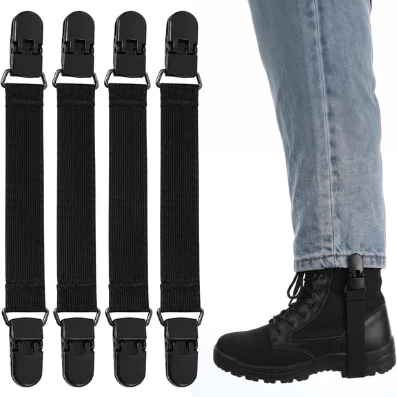 TELOLY 4Pcs Adjustable Boot Straps,Elastic Pant Leg Straps with Clips,Nylon Black Pant Stirrups Clips for Cowboy Boots Motorcycle Biker Jeans Keeping Pants Tucked Men Women,7.87-15 Inches
