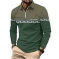 thumbnail image 3 of UVEASISHA Trendy Print Polos Shirts for Men Eyelet Long Sleeve Quarter Zip Collared T Shirt Breathable Comfy Poloss Green M, 3 of 6