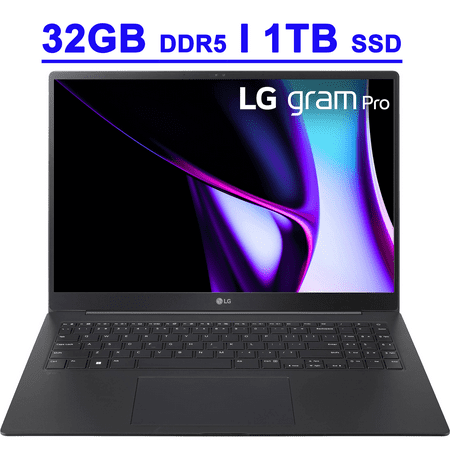 LG Gram Pro 16 Premium Ultra-thin and Lightweight Creator Laptop 16" WQXGA+ OLED (DCI-P3 100%) Intel 16-Core Ultra7 155H 32GB DDR5 1TB SSD Backlit Thunderbolt4 Long-Lasting Battery Win11 Black