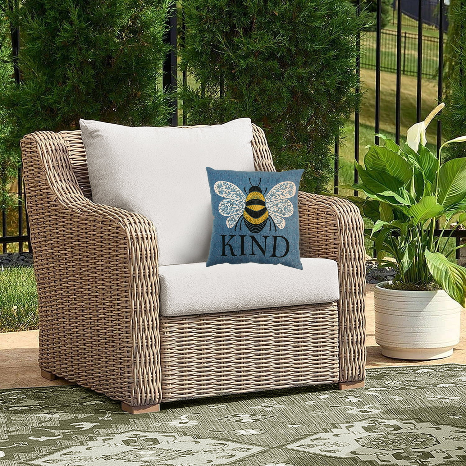 Mainstays 16" x 16" Reversible Decorative Outdoor Throw Pillow, Bee Kind