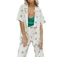 thumbnail image 5 of Qmyliery Women 2PCS Pants Suit, Print Short Sleeve Button-Down Lapel Blouse, Straps Waistband Loose Long Pants, Ladies Summer Casual Wear, 5 of 9