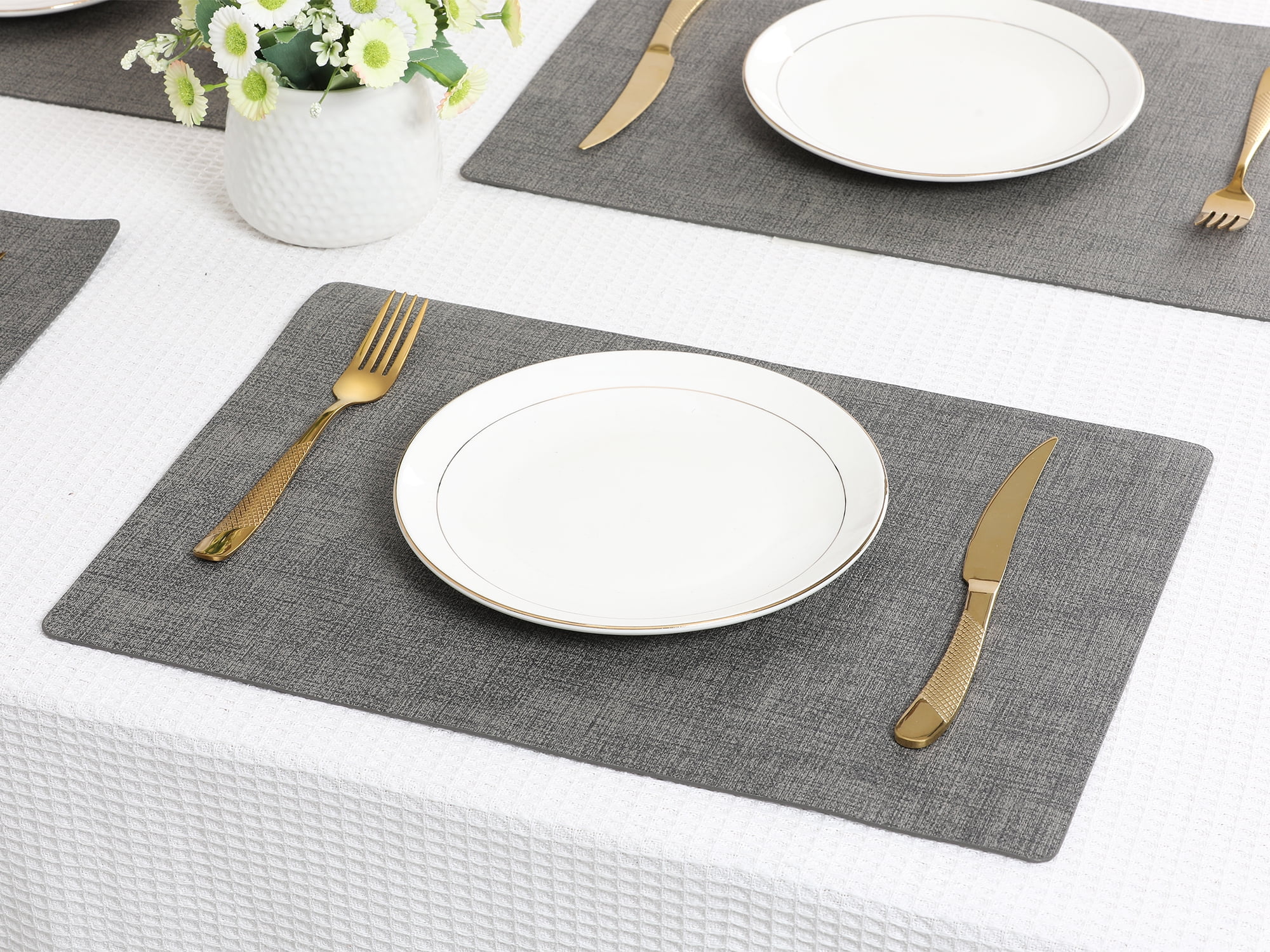 Unique Bargains Faux Leather Table Placemats for Kitchen Dining Table Light Dark Gray