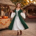 thumbnail image 4 of Anmrize Medieval Square Neck Dress, Puff Sleeve Lace Up Dress, Two Tone Historical Costume, Renaissance Costume Women Peasant Medieval Dress Long Sleeve Maxi Fairy Dresses, Dark Green M, 4 of 6