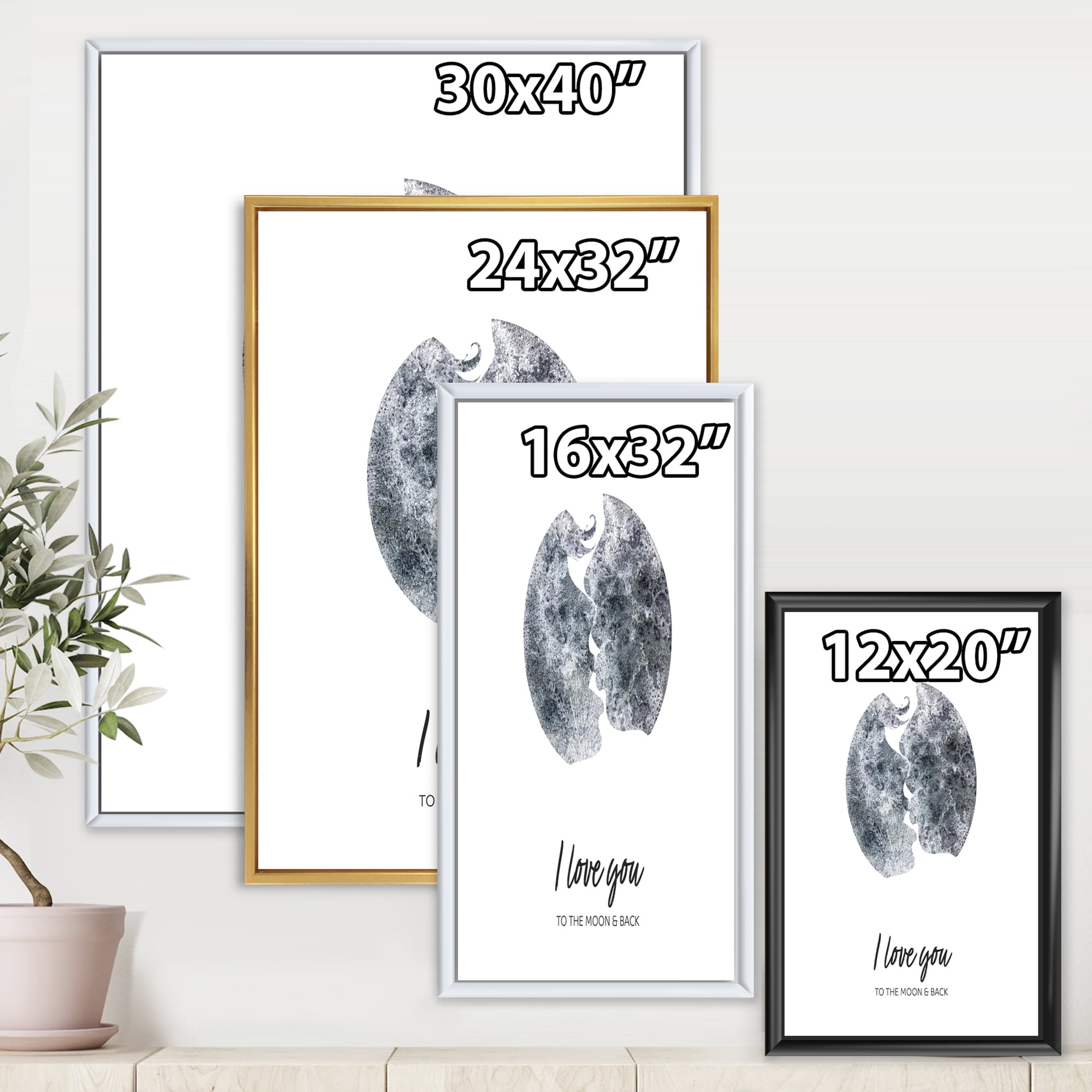 Designart 'Kiss of Two Lovers In Romantic Moon Shape' Modern Framed Canvas Wall Art Print
