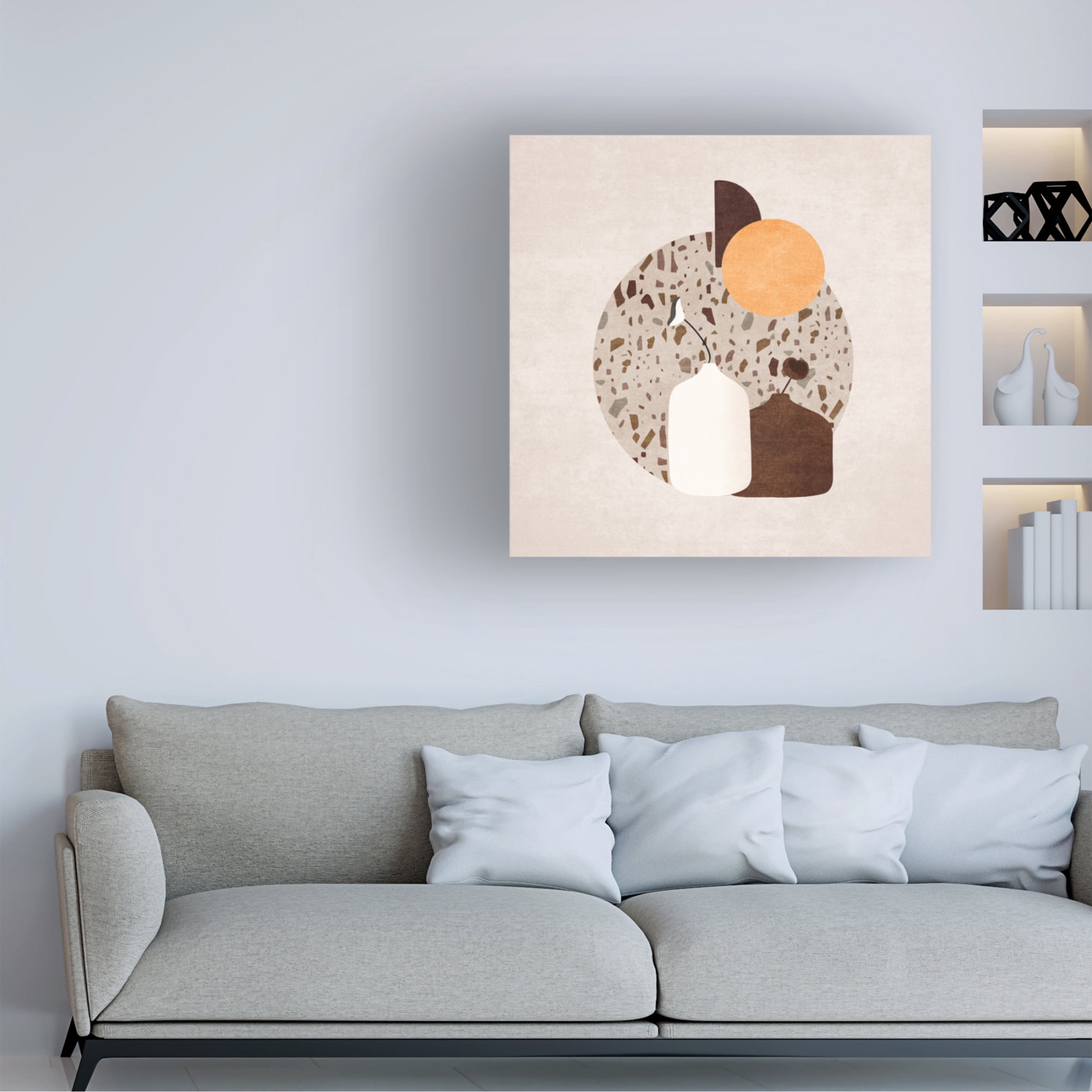Trademark Fine Art Emel Tunaboylu Beyaz Ve Kahverengi Saksili Terazzo Canvas Wall Art