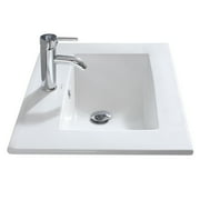 WONLINE 24 Vanity Top Integrated Sink Bowl White Ceramic + Faucet & Drain Bathroom Sink