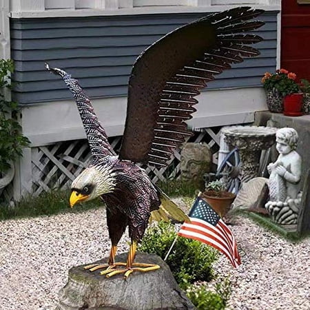 Statue d'Aigle Chauve Sculpture de Jardin Extérieur Art de Cour en Métal Décoration de Pelouse