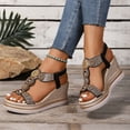 thumbnail image 2 of Dakaela Platform Wedge Sandals Womens 2026 Wide Width Bohemian Dressy Summer Shoes Rhinestone Slip on Walking Sandal Size 6-10 Black, 2 of 8