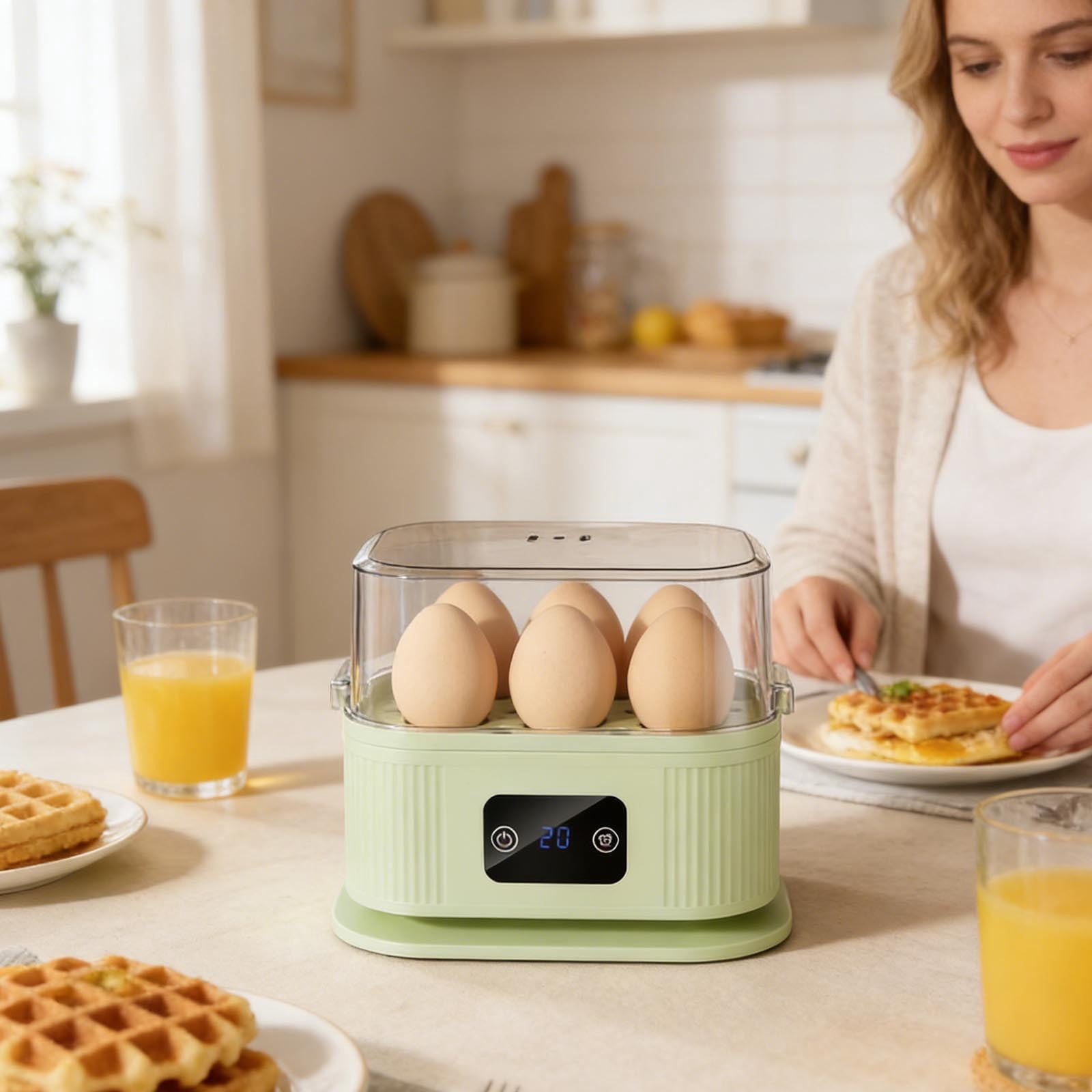 Rapid Egg Cooker Electric 6 Eggs Capacity, Soft, Medium, Hard Boiled, Poacher, Omelet Maker Egg Poacher With Auto Shut-Off, BPA Free,Green