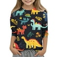 thumbnail image 2 of THDHVS Girls Tops 3/4 Sleeve Round Neck T Shirt Casual Dinosaur Print Pullover Baby Teen Clothes Black 11-12 Years, 2 of 5