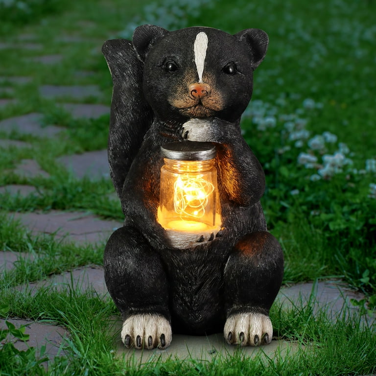 Exhart Solar Skunk Garden Statue, 10 inches, Resin, Multicolor