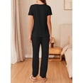 thumbnail image 4 of Avidlove Women Pajamas Set Short Sleeve Pjs Tops with Jogger Pants Loungwear 2 Piece Black Sleepwear with Pockets, 4 of 7