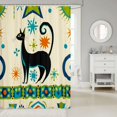 thumbnail image 2 of Manfei Mid Century Cat Shower Curtain 72Wx72L, Star Burst Bathroom Curtain, Teal Orange, 2 of 5