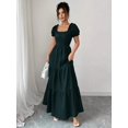 thumbnail image 6 of Womens Elegant Dark Green Tiered Maxi Dress With Puff Sleeves & Square, 6 of 7