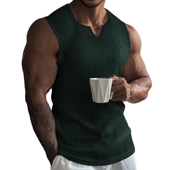 Eryao Sleeveless Muscle Shirts for Men V Neck Slim Fit Workout Tank Tops Breathable Athletic Base Gym Running Tees,Green,M