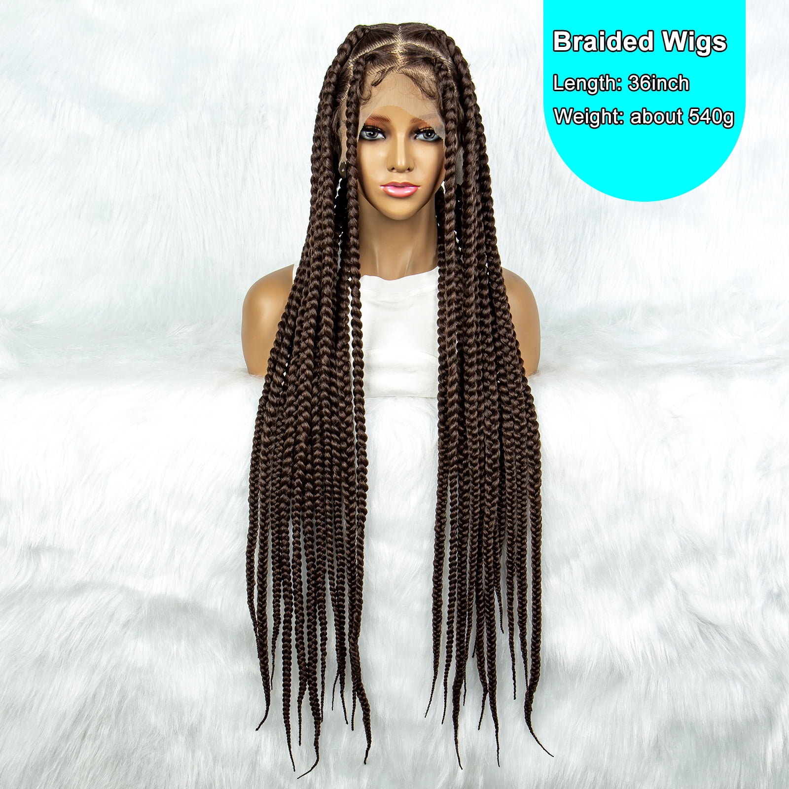 Full Lace Cornrow Braids Synthetic Lace Front Wig 1B/30 Color Brown 36 Inches Big Square Knotless Box Braids Wig with Baby Hair Braided Wigs for Black Women