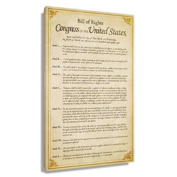 Bill of Rights Poster Bedroom Pictures for Wall Decorations for Kitchen Vertical Canvas Art Prints Bathroom Photos Modern Artwork for Office Canvas Framed 20x30 in