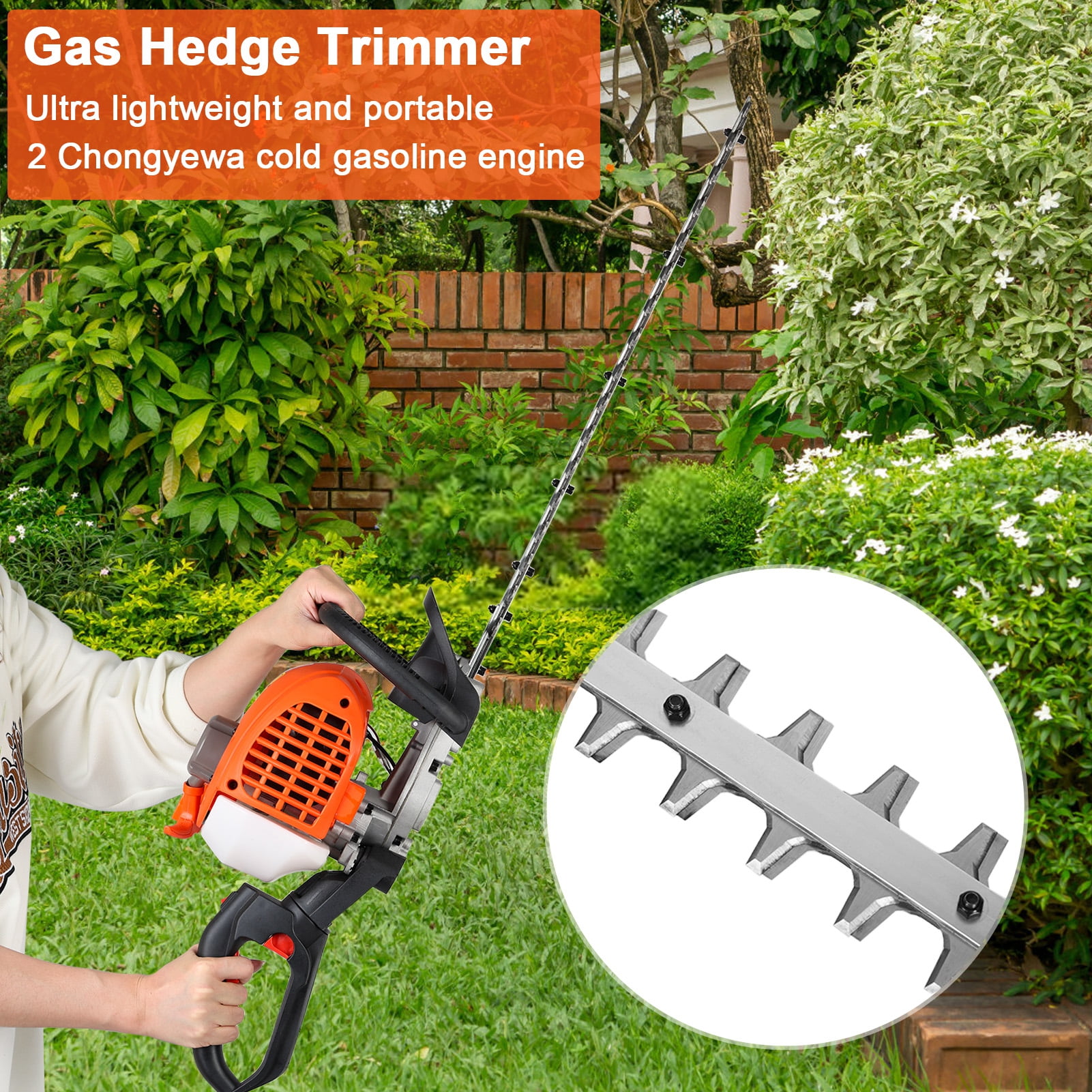 Grandest Birch Gas-powered Trimmer 26cc 2-Stroke,24 Inch Hedge Trimmer,Double Side Blade Low Voice Gas Bush Cutter