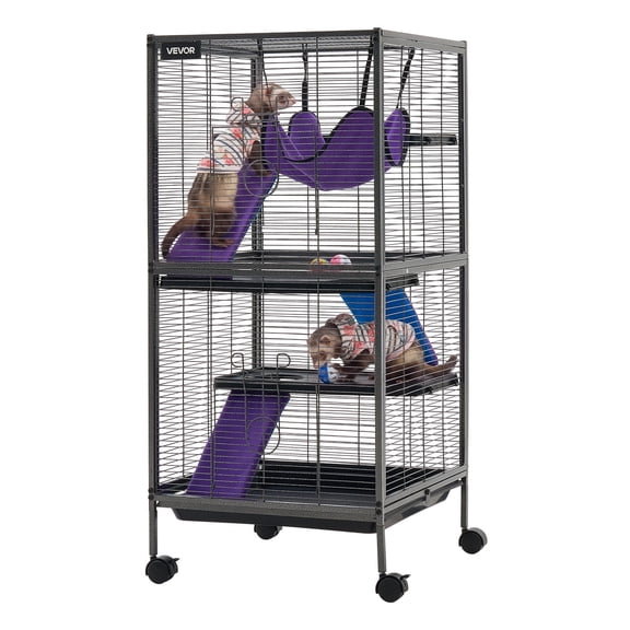 VEVOR Metal Small Animal Cage 44.5"H 4-Tier Rolling Ferret Cage On Wheels, 0.55" Wire Spacing Large Cages with Hammock, Ramps, Tray & Doors for Ferret, Chinchilla, Sugar Glider, Guinea Pig & Rabbit