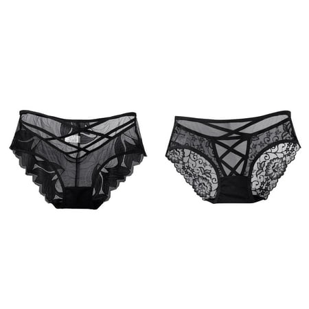 2-Pack Womens Underwear Black Lace Panties High Waisted Plus Size Ladies Brief For Women High Waist Thong Panties Postpartum Underwear for Women after Birth Womens Lace Panties Set Panties Womens
