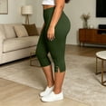 thumbnail image 6 of Mifsaly Capris Pants for Women Plus Size High Waisted Yoga Capris Side Slit Hem Workout Running Stretchy Cropped Leggings Army Green,XXL, 6 of 8