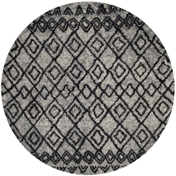 SAFAVIEH Casablanca Ryder Southwestern Shag Area Rug, Grey/Charcoal, 6' x 6' Round