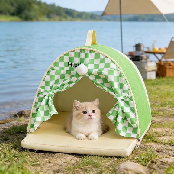 Semi Enclosed Summer Pet Tent Mosquito Proof Breathable Cat Dog Shelter Foldable Durable Polyester for Indoor Outdoor Camping Home Sleeping Area for Small Medium Dogs Cats Kittens Puppies Supplies