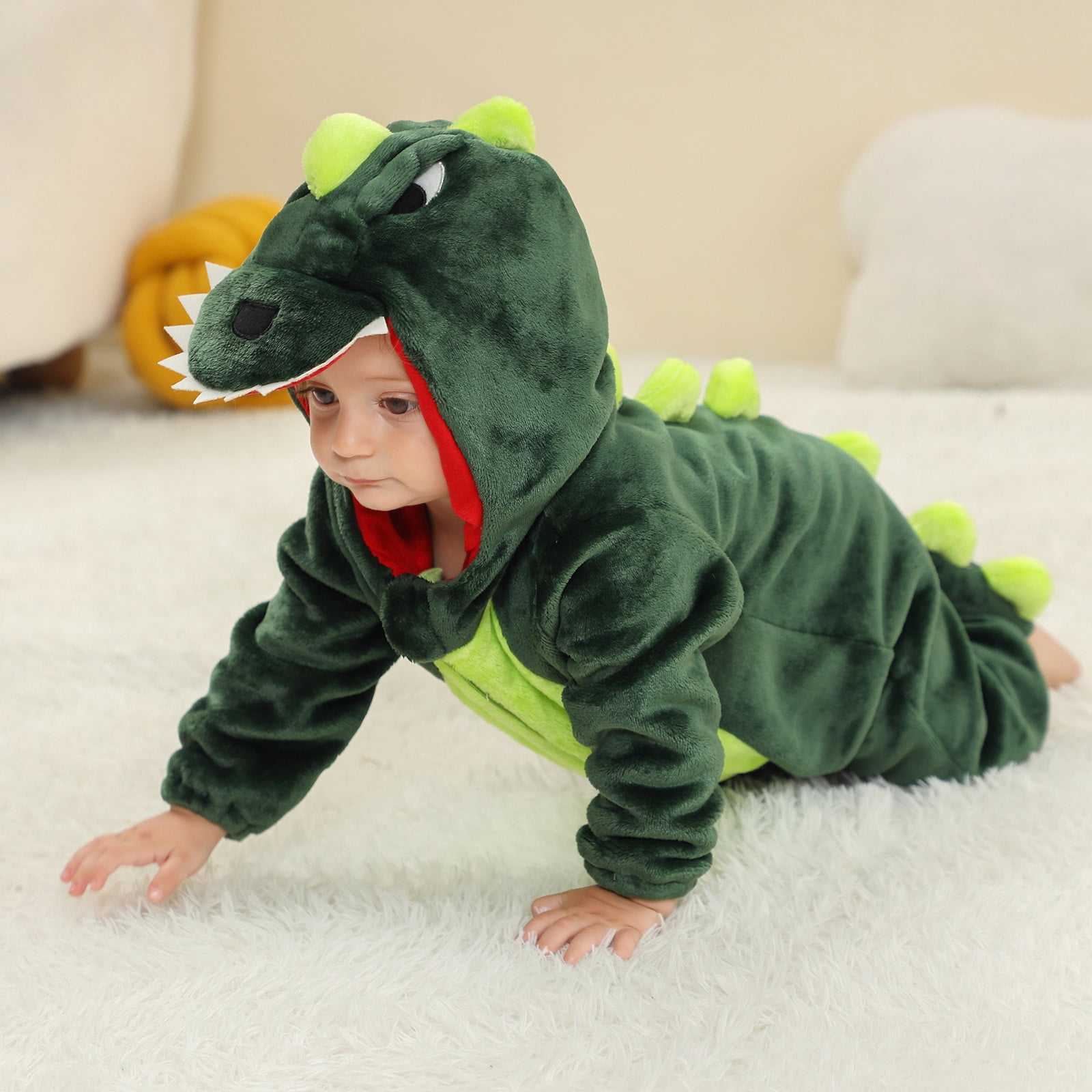 FFENYAN Adorable Spiked tail Dinosaur-Themed Baby Onesie Soft Flannel Long Sleeve Bodysuit for Infants and Toddlers Perfect for Daily Wear and Special Occasions for 3 Months-3 Years