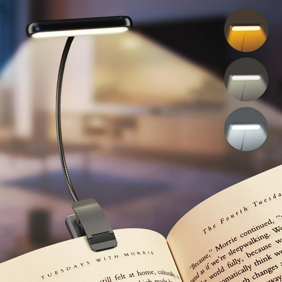 Book Light,[Adapter Included] Rechargeable Book Lights for Reading at Night in Bed with 3 Color & 10 Brightness Dimmable,Flexible Gooseneck Small Clip on Reading Light for Kids - 1 Pack