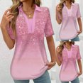 thumbnail image 1 of Fiudx Ofertas Relámpago Blusas Estampadas Informales para Mujer, Camiseta de Manga Corta, Top con Cuello Vuelto, 1 of 5