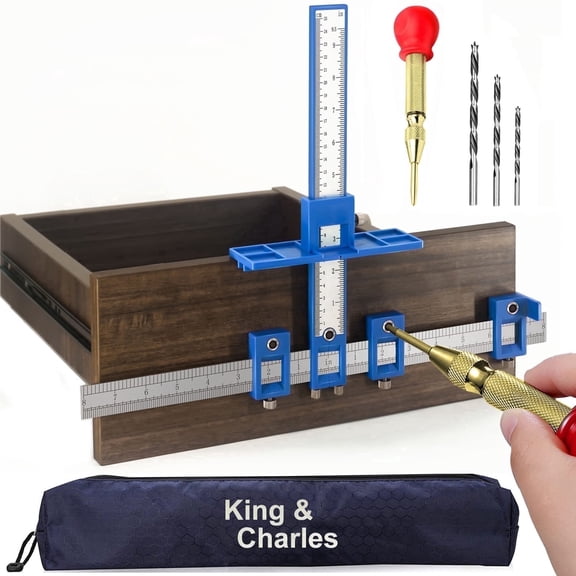 Cabinet Hardware Jig, Cabinet Handle Jig   Automatic Hole Punch   Point Drill Bits, Use for Handles Knobs Pulls on Drawers/Doors, Wood Drilling Dowelling Guide Set.
