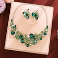 thumbnail image 2 of Green Flower Bib Statement Necklace and Earrings Cluster Crystal Chunky Jewelry Set Rhinestone Bridal Jewelry Set for Women, 2 of 4