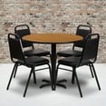 thumbnail image 3 of 36'' Round Mahogany Laminate Table Set with X-Base and 4 Black Trapezoidal Back Banquet Chairs, 3 of 3