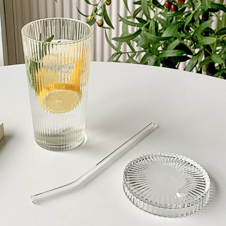 4pcs Ribbed Drinking Glasses, Ribbed Glass Cups, kitchen glassware Vintage  Ribbed Glassware with lids and straws for Water Whiskey Beer Cocktail  Glasses, Iced Coffee Cup, party