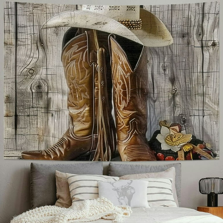 BCIIG Cowboy Hat Boots Western Tapestry Wall Hanging Unique Style for Home Decor Living Room Bedroom Farmhouse Dorm 4 Sizes Available 50x40inch Walmart