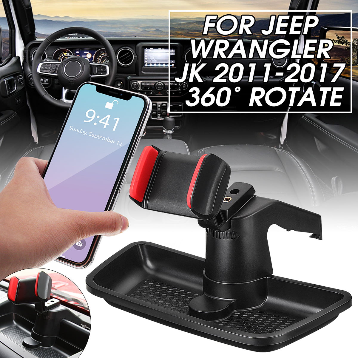 Black JeCar Dash Cell Phone Holder with Storage Tray for Jeep Renegade Phone Bracket Organizer for 2015 2016 2017 2018 2019 Jeep Renegade 