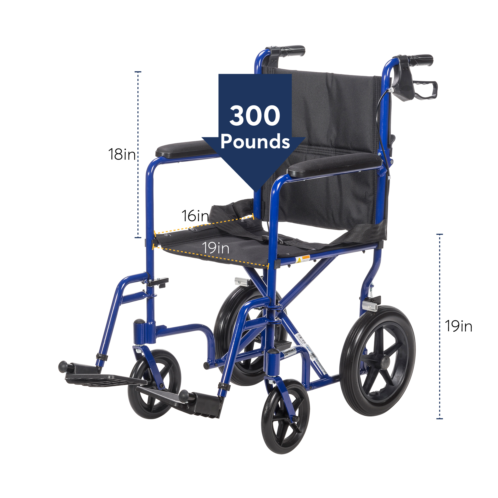 Drive Medical Lightweight Expedition Transport Wheelchair with Hand Brakes, Blue, 19" Seat - image 2 of 6
