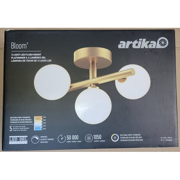Artika Bloom 13 in. 15 Watt Modern Gold Integrated LED 5 CCT Flush Mount Ceiling Light Fixture for Kitchen or Bedroom