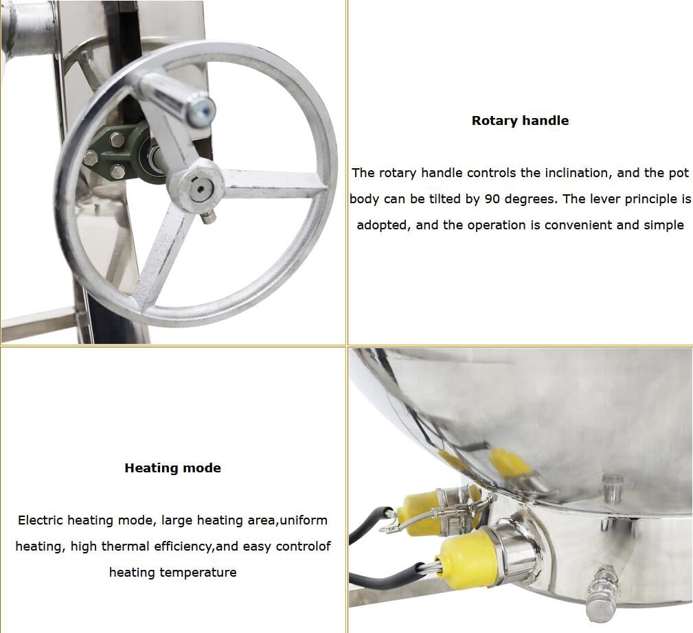 Electric Sauce Jam Tilting Jacketed Kettle Cooking Stirring Sandwich Pot 200L