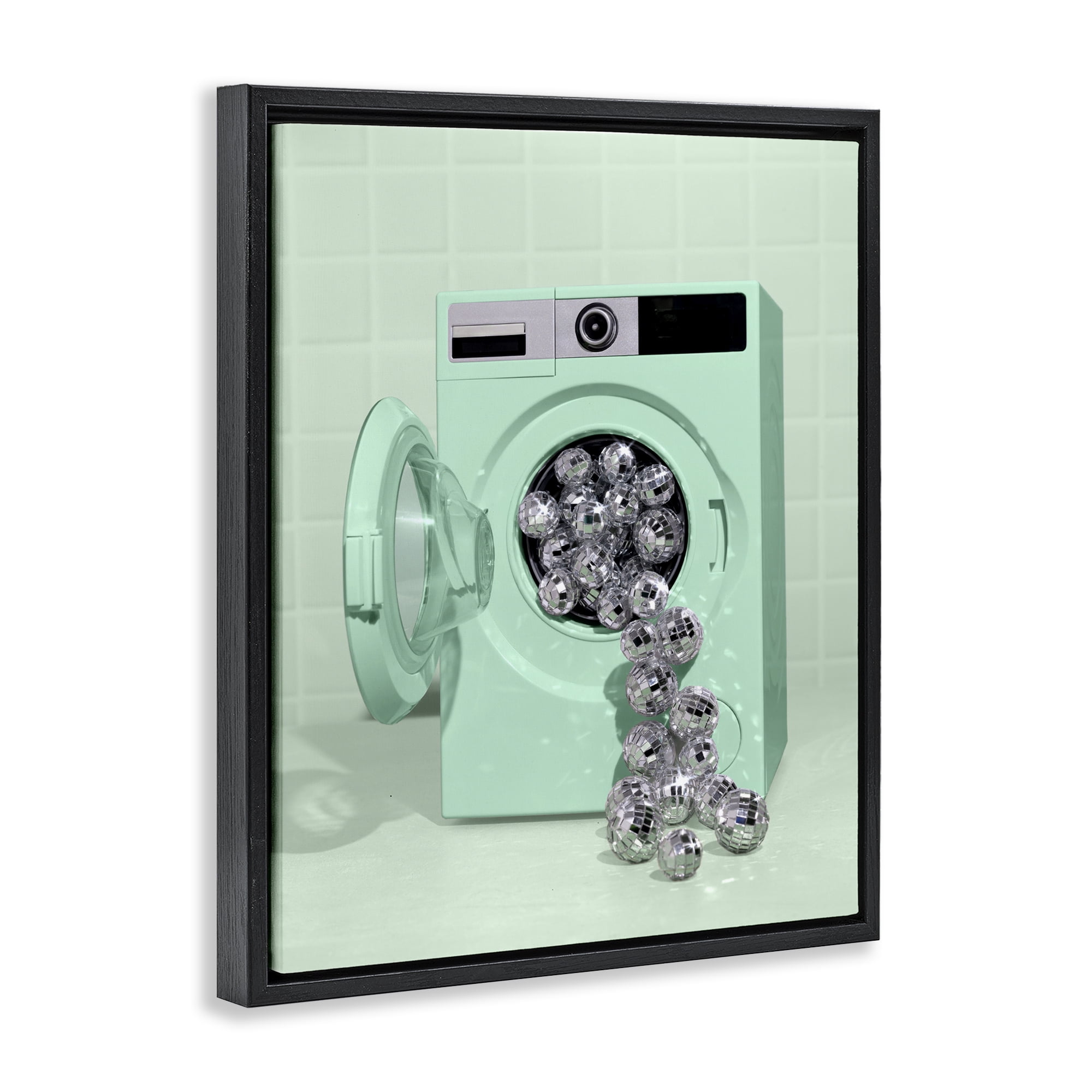 Stupell Industries Disco Laundry Machine over Green Black Framed Floater Canvas Wall Art, design by LISH Creative