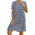 thumbnail image 3 of SAYOO Summer Loose Breathable Dresses for Women, V-neck Short Sleeve Cool Floral Printing Temperament Leisure Style Middle Skirt, 3 of 5