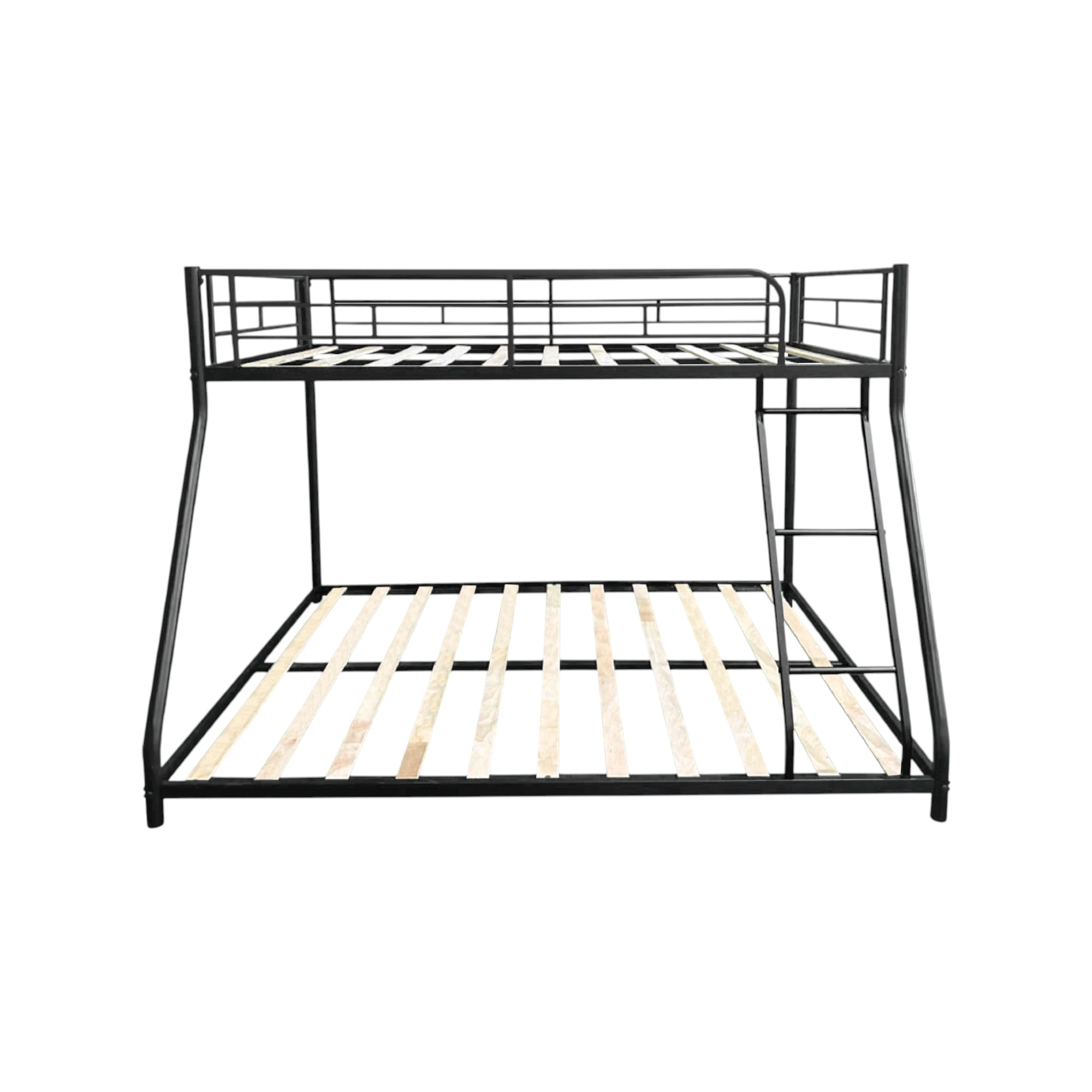 Full Bunk Bed, Twin Over Full Bunk Bed - Metal Frame with Noise Free Wood Slats and Center Support, Full-Length Safety Guardrail, Low Profile Design for Stability, Easy Assembly, Black