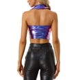 thumbnail image 3 of MODA NOVA Holographic Crop Top for Junior's Shimmering Shiny Party Halter Metallic Tops M Blue, 3 of 5