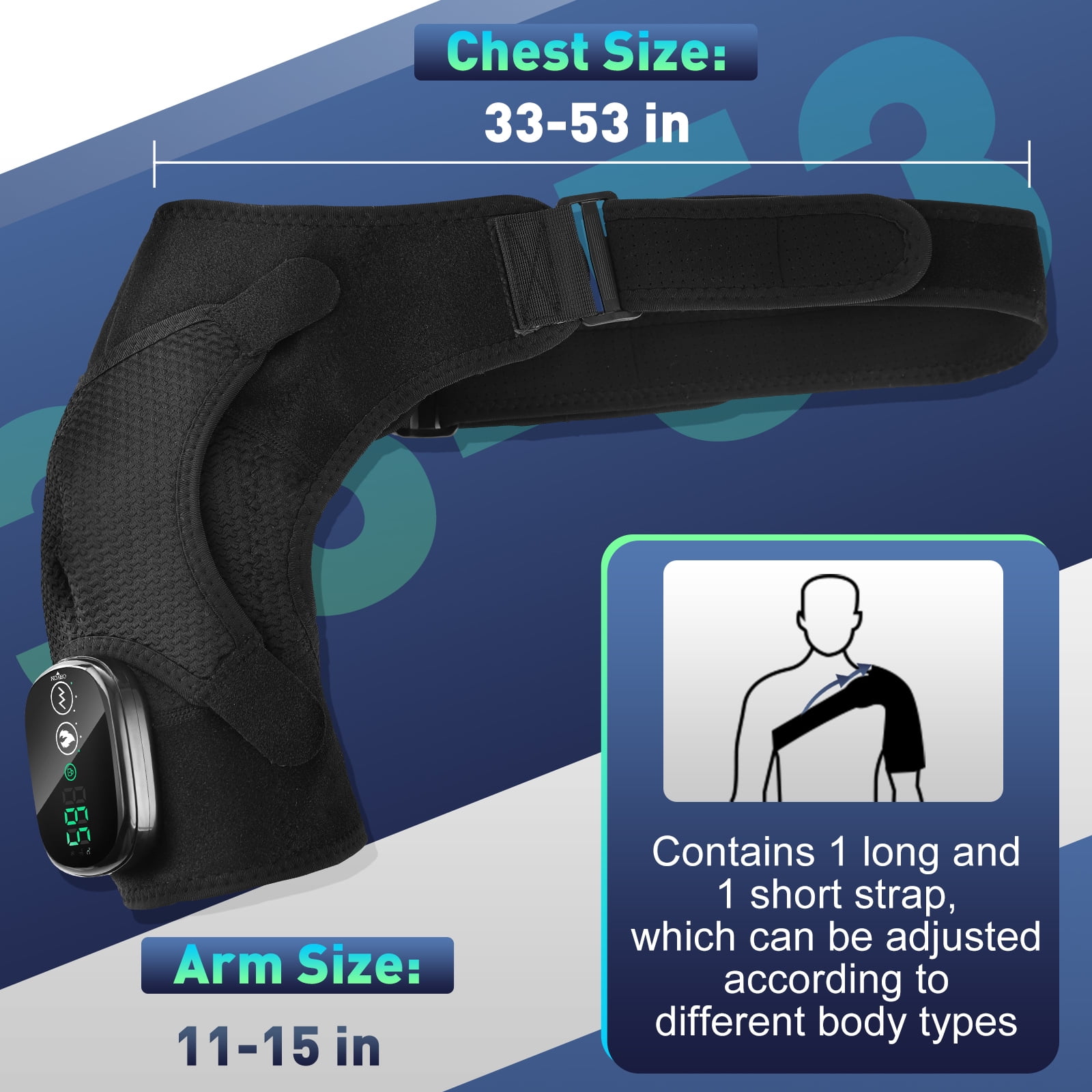 Heating Vibration Massage Shoulder Pad With Digital Display Controller 3-Speed Heating 3-speed Vibration Massage Portable Shoulder Massage Equipment Relieve Shoulder and Neck Pain USB Charging, Black