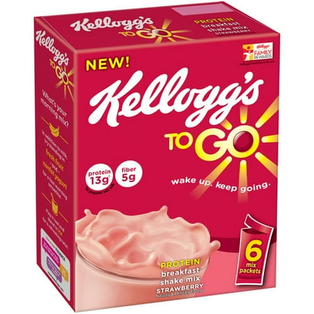Kellogg's To Go Strawberry Breakfast Shake Mix, 6 ct, 7.62 oz