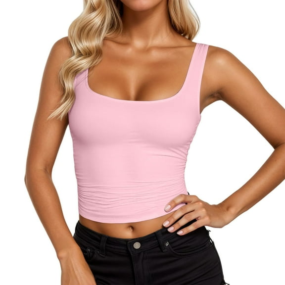 SHITINN 4 Set Crop Top 2 X Tops Women Women's Sleeveless Strappy Tank Square Neck Double Layer Workout Fitness Casual Basic Crop Tops