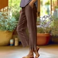 thumbnail image 2 of Ecqkame Casual Pants for Women Elastic High Waisted Straight Leg Lounge Pants Solid Color Lightweight Summer Outdoor Trousers with Pockets Brown, 2 of 5
