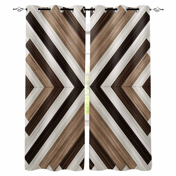 Fsddascl Brown Aztec Blackout Curtains for Bedroom/Living Room, Thermal Insulated Kitchen Curtains, Abstract Southwest Black Vintage Wood Grain Grommet Darkening Window Treatment Drapes 42"x63"x2